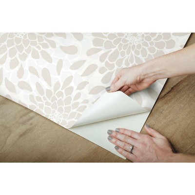 Beige Floral Self-Adhesive Vinyl Peel & Stick Wallpaper Roll