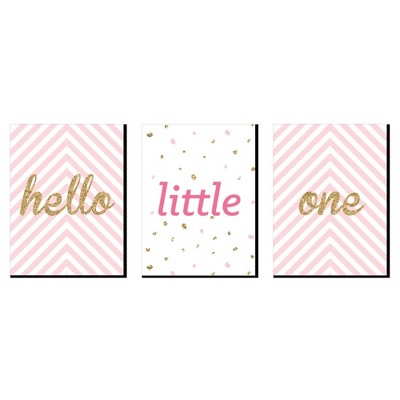 Big Dot of Happiness Hello Little One - Pink and Gold - Baby Girl Nursery Wall Art & Kids Room Decor - Gift Ideas - 7.5 x 10 inches - Set of 3 Prints