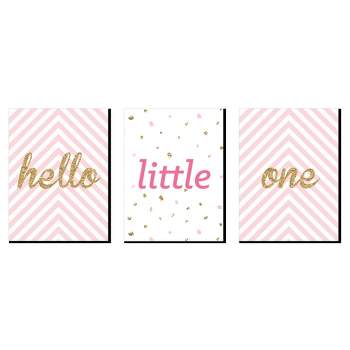 Big Dot of Happiness Hello Little One - Pink and Gold - Baby Girl Nursery Wall Art & Kids Room Decor - Gift Ideas - 7.5 x 10 inches - Set of 3 Prints