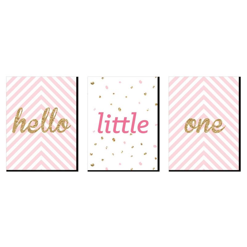 Big Dot of Happiness Hello Little One - Pink and Gold - Baby Girl Nursery Wall Art & Kids Room Decor - Gift Ideas - 7.5 x 10 inches - Set of 3 Prints, 1 of 8