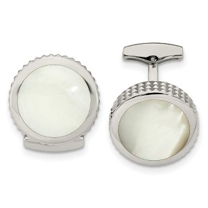 Black Bow Jewelry Stainless Steel & Mother of Pearl Studded Round Cuff Links, 19mm - 1 of 3