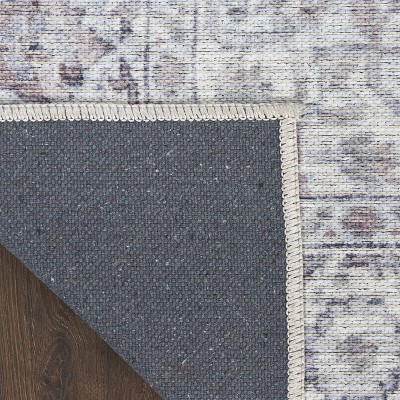 Ivory Grey Floral Cotton Chenille Washable Rug 5' x 7'