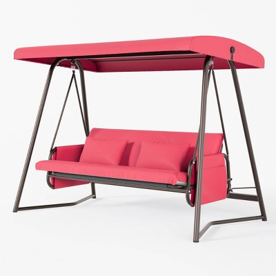 Nestfair 93.8" 3-Person Metal Patio Swing Chair Swing Bed with Cushion and Adjustable Canopy