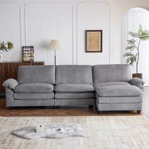 Karl Home |120 in. W Pillow Top Arm Double-layer Cushion Corduroy Sofa in Gray With Ottoman - 1 of 4