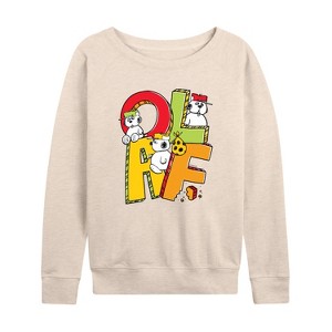 Women's - Peanuts - Olaf Editorial Lightweight French Terry Wide Neck Long Sleeve Shirt - 1 of 4