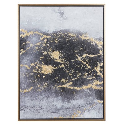 30" x 40" Rectangular Foil Abstract Canvas Wall Art with Wood Frame Dark Gray/Gold - CosmoLiving by Cosmopolitan