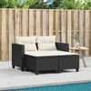 vidaXL Black Poly Rattan Patio Sofa 2-Seater with Stools - Powder-Coated Steel Outdoor Furniture - Cushions with Washable Covers - 3 of 4