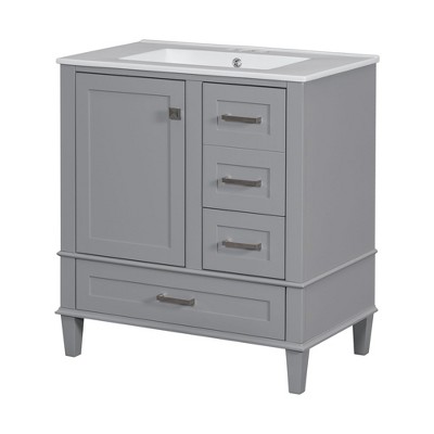 NicBex 30" Bathroom Vanity with Sink, Bathroom Cabinet Storage with 2 Spacious Drawers and 1 Large Cabinets for Bathroom, Gray