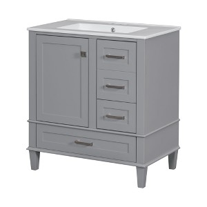 NicBex 30" Bathroom Vanity with Sink, Bathroom Cabinet Storage with 2 Spacious Drawers and 1 Large Cabinets for Bathroom, Gray - 1 of 4