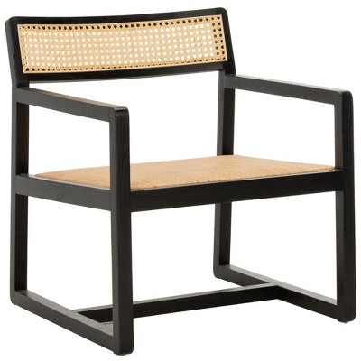 Black and Natural Wood Cane Accent Arm Chair