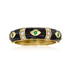 Ross-Simons 0.30 ct. t.w. White Topaz Evil Eye Ring With Emerald Accents and Black Enamel in 18kt Gold Over Sterling - 1 of 4