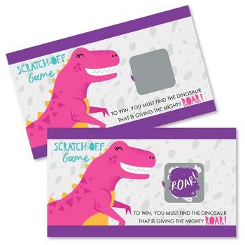 Big Dot of Happiness Roar Dinosaur Girl - Dino Mite T-Rex Baby Shower or Birthday Party Game Scratch Off Cards - 22 Count