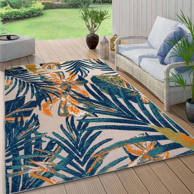 Tropical Floral Leaves Multi 5' x 7' Flat Woven Area Rug