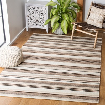 Ivory and Natural Wool Striped 3' x 5' Flat Woven Area Rug