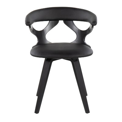 Black Faux Leather Swivel Dining Chair with Cutout Backrest