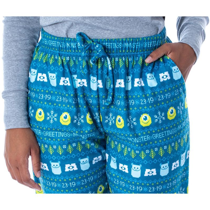 Disney Womens' Monsters Inc Sulley and Mike Ugly Sweater Pajama Pants Turquoise, 3 of 5