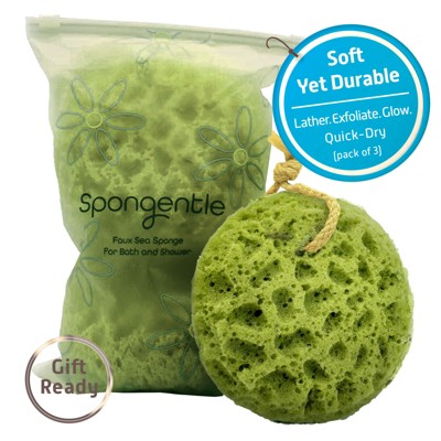 Spongentle Dual-Sided Body Sponge Loofah, Ultra Soft & Exfoliating for Gentle Daily Shower Use