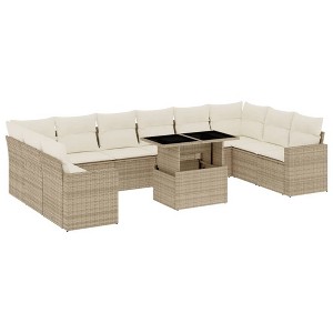 vidaXL 11 Piece Patio Sofa Set with Cushions Beige and Cream Poly Rattan - 1 of 4