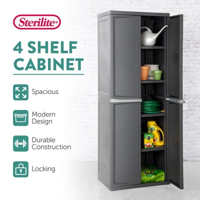 Gray Lockable Plastic Storage Cabinet with Adjustable Shelves