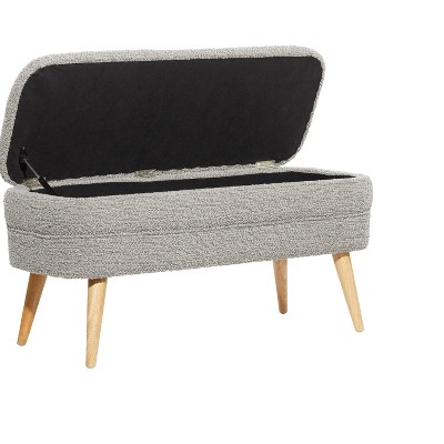 Contemporary Gray Bouclé Storage Bench with Mid-Century Legs