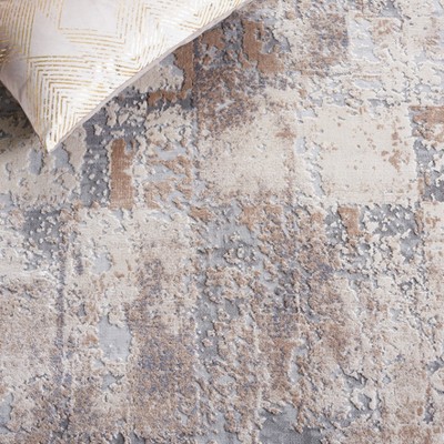Ivory Abstract 2' x 8' Synthetic Easy Care Runner Rug