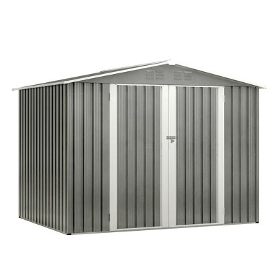 8 x 6 FT Outdoor Waterproof Garden Tool Storage Sheds with Metal Foundation with Floor Frame,with Lockable Doors & Air Vents, for Backyard, Lawn, Gray