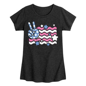 Girls' - Instant Message - Peace Sign Flag Fitted Short Sleeve Graphic T-Shirt - 1 of 4