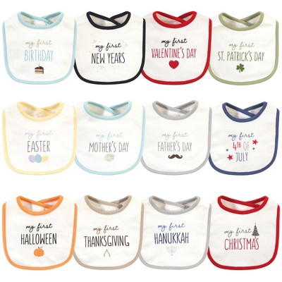 Touched by Nature Baby Organic Cotton Bibs 12pk, Holiday Neutral, One Size