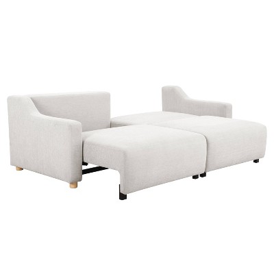 Cream Fabric Queen Sleeper Sofa with Natural Wood Legs