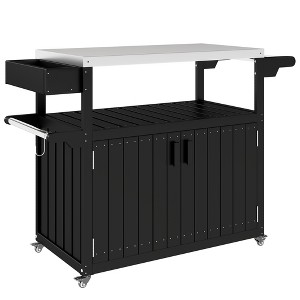 Outdoor Bar Cart with Storage, Stainless Steel Outdoor Bar Table Top, Wheeled HDPE Kitchen Island for Food Prep - 1 of 4