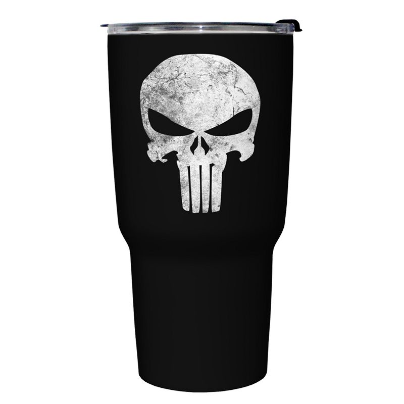 Marvel Punisher Distressed Skull Logo Stainless Steel Tumbler w/Lid, 1 of 3