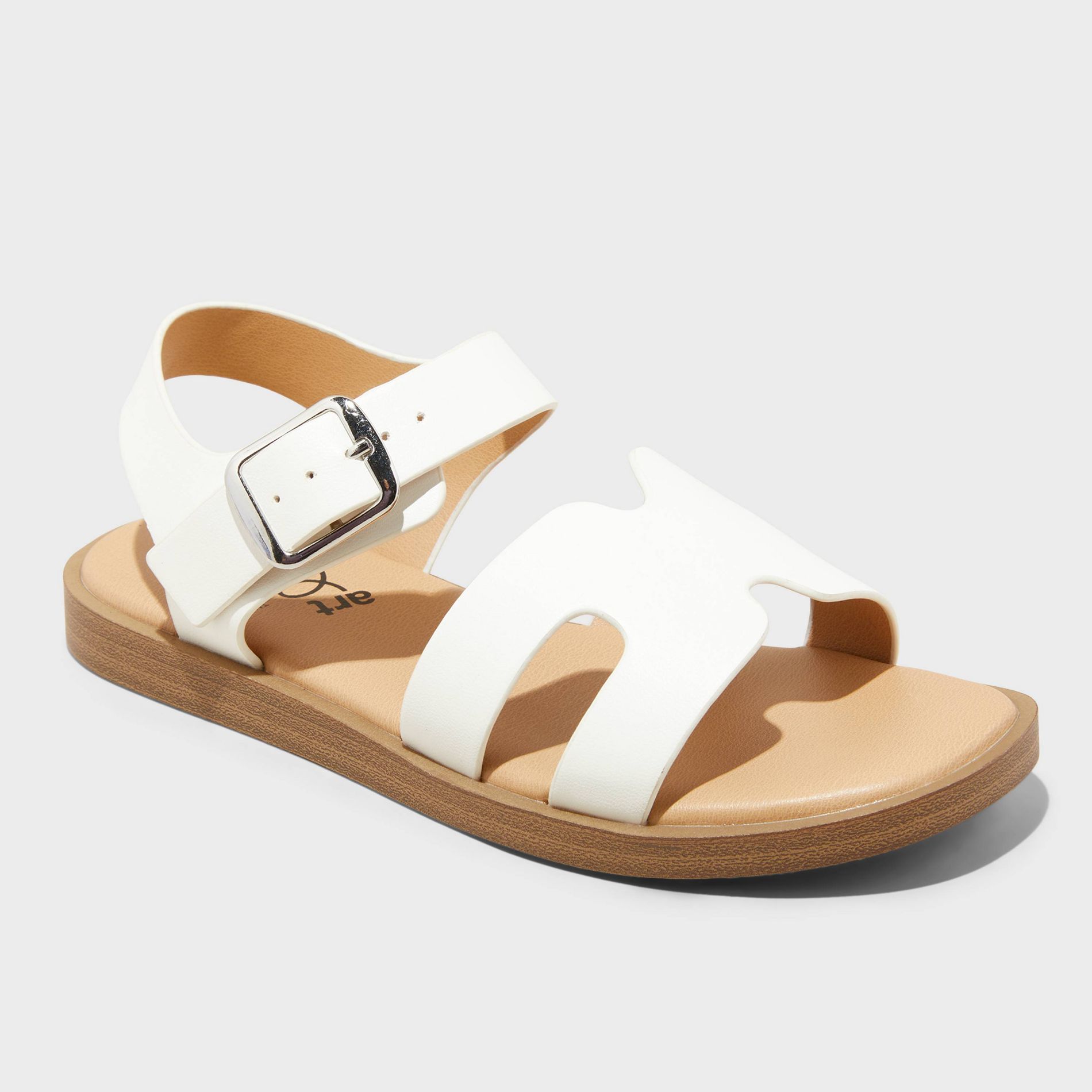 Kids' Mari Ankle Strap Sandals - art class™ White 13: Open Toe, Buckle Closure, Textured Outsole, Polyurethane Material