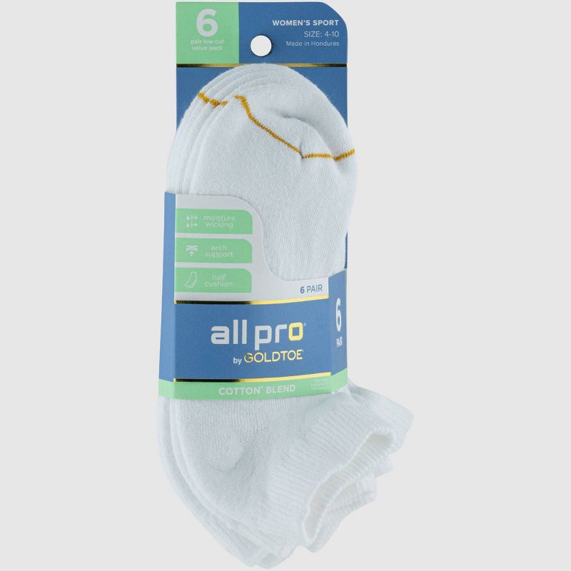 All Pro Women&#39;s 6pk Low Cut Cotton Blend Athletic Socks - White 4-10, 2 of 4