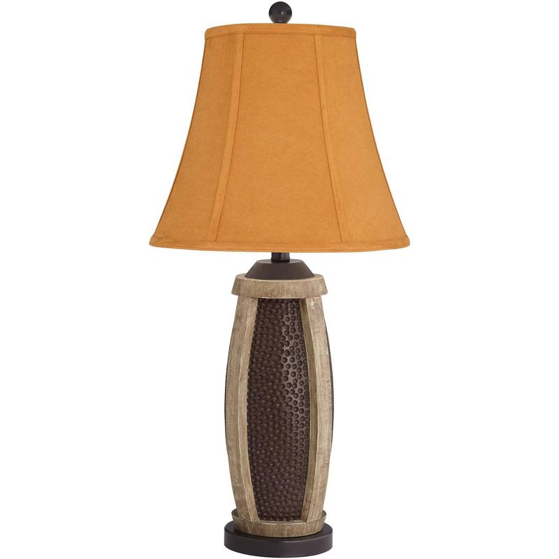 John Timberland Parker Rustic Table Lamps 28 1/2" Tall Set of 2 Hammered Bronze with USB Charging Port Faux Wood Rust Shade for Bedroom House Home, 5 of 7