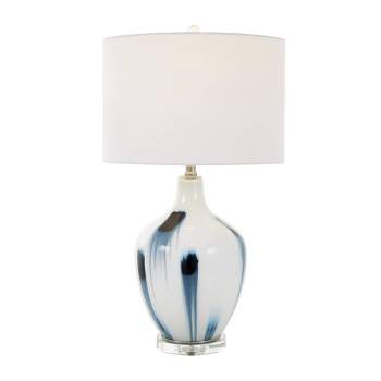 27"x15" Glass Abstract Accent Lamp with Blue Drip Splatter Design White - Olivia & May