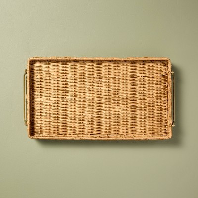 Natural Woven Tray with Brass Handles and Foldable Legs - Hearth & Hand™ with Magnolia