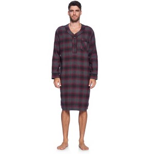 Ashford & Brooks Mens Flannel Plaid Long Sleep Shirt Henley Nightshirt - 1 of 4