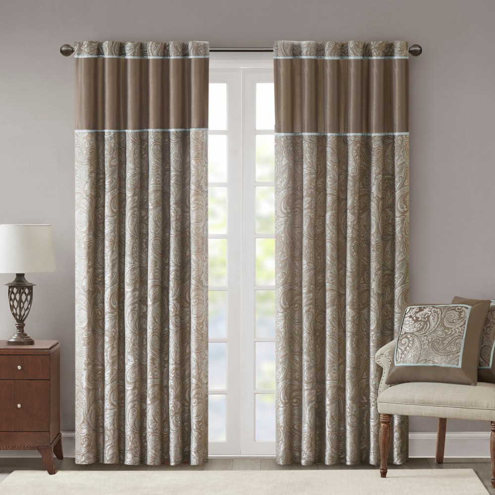 Photos - Curtain Rod / Track Set of 2  Valerie Window Curtain Panel Taupe: Madison Park, Polyester Jacquard, Light Filtering, Traditional Style(84"x50")