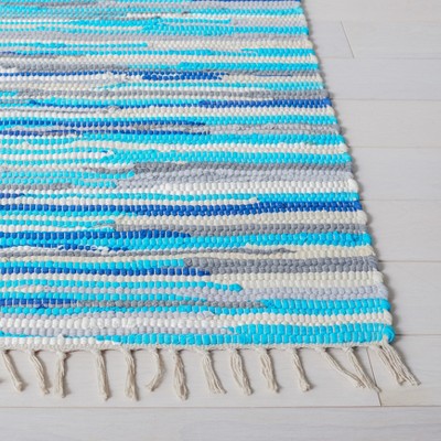 Turquoise and Multicolor Handmade Cotton Striped Area Rug, 8' x 10'