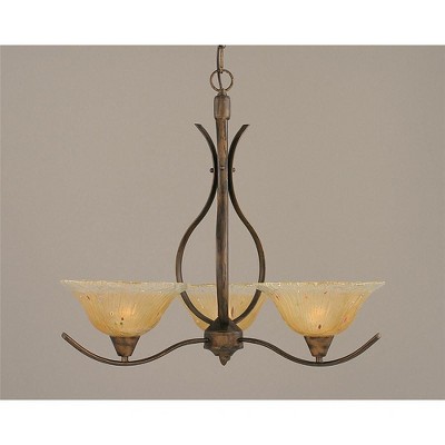 Toltec Lighting Swoop 3 - Light Chandelier in  Bronze with 10" Amber Crystal  Shade
