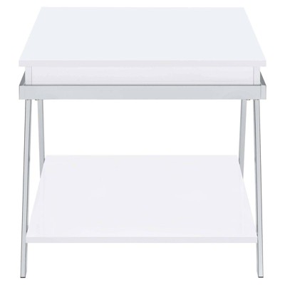 Modern White High Gloss and Chrome Rectangular End Table