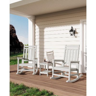 TROPOW Outdoor Side Table 18 x 15 inch, HDPE 2-Tier Patio Side Tables for Outside, All-Weather End Table for Patio Pool Deck Indoor Backyard