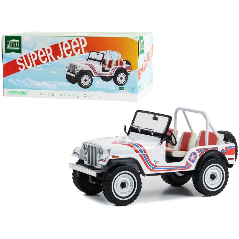 1973 Jeep CJ-5 "Super Jeep" White with Red and Blue Graphics "Artisan Collection" Series 1/18 Diecast Model Car by Greenlight, 1 of 4