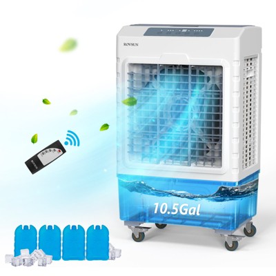 ROVSUN 40L Portable Swamp Cooler with Remote, 2600CFM Evaporative Air Cooler Fan with Oscillating Timer & Ice Packs for Indooor Outdoor Patio Garage