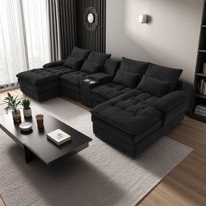 130" U-Shaped Sectional Sofa with Console, Cup Holders & Chaise - 1 of 4