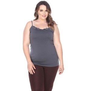 Women's Plus Size Lace Trim Tank Top - One Size Fits Most Plus - White Mark - 1 of 3