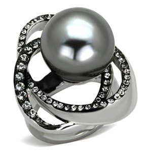 Slickblue Polished Stainless Steel Ring for Women, Grey & Clear Synthetic Pearls, No Plating, Size 5-10 - 1 of 4