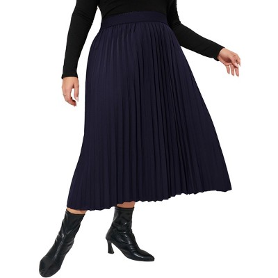 BLUEMING Womens Plus Size Pleated Skirts Floral High Rise Elastic Waist Swing Flar Maxi Skirt