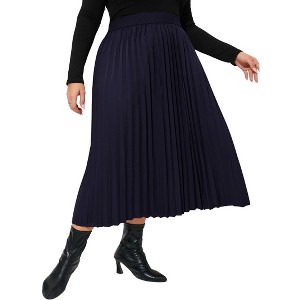 BLUEMING Womens Plus Size Pleated Skirts Floral High Rise Elastic Waist Swing Flar Maxi Skirt - 1 of 4