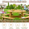8-Person Outdoor Patio Pine Wood Round Picnic Dining Set with 4 Built-in Benches and Umbrella Hole - 2 of 4